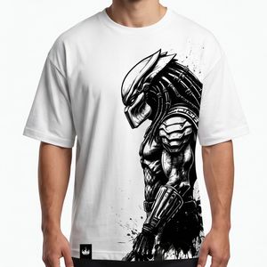 T-shirt à manches courtes pour homme, imprimé Predator blanc, col rond, jersey décontracté, coupe régulière, respirant, imprimé numérique - Product Image 1