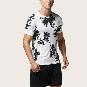 เสื้อยืดพิมพ์ลายต้นปาล์มสำหรับผู้ชาย แขนสั้น คอกลม เสื้อยืดกราฟิก ลำลอง สตรีทแวร์ฤดูร้อน - Product Image 3