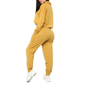 Conjunto de sudadera corta con capucha y pantalones deportivos para mujer con logo personalizado, chándales para mujer, traje deportivo liso para correr. - Product Image 2