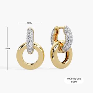 Pendientes de Aro de Lujo en Oro de 14K con Diamantes de Laboratorio Entrelazados de 1 Ct, Convertibles a Huggies con Pavé, Joyería Fina Minimalista, Regalo para Fiestas - Product Image 6