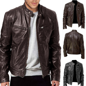 Spring Autumn Sheep Skin <b>Leather</b> <b>Jacket</b> with Stand Collar Slim PU Moto Biker Coat Fashionable Casual Motorcycle <b>jacket</b> for <b>men</b> - Product Image 4
