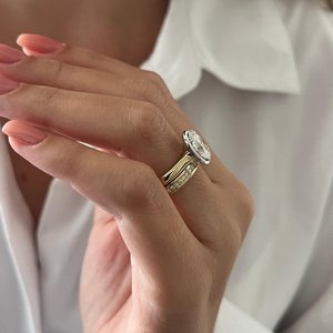 2 Carat E VVS2 Oval Lab Diamond Thick Bezel-Prong Set Cathedral Flush Fit <b>Engagement</b> <b>Ring</b> Set, <b>UNIQUE</b> Bridal Set - Product Image 5
