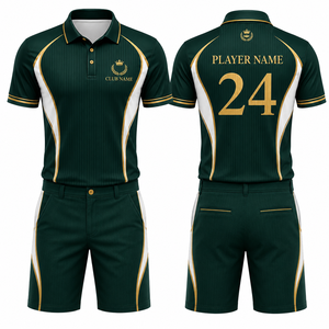Ensemble de polo et short de golf pour femmes, vert et or, séchage rapide, col polo, ensemble sportif, logo imprimé sur le devant, spandex/coton MEGAMAPLE - Product Image 1