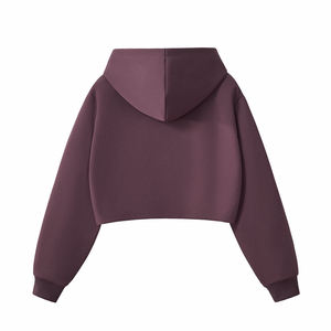 Wholesale <b>Cropped</b> <b>Zip</b> <b>Up</b> Hoodie Women's Fleece Drop Shoulder Full <b>Zip</b> Split Kangaroo Pocket Short Length Casual Streetwear - Product Image 2