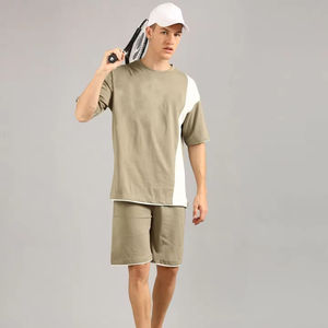 Custom Men Two Piece Shorts <b>Set</b> 100 Cotton Oversized T Shirt Matching Shorts <b>Set</b> Summer Streetwear Casual Activewear Private Lab - Product Image 2