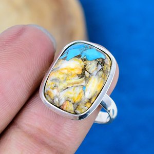 Natural Yellow Oyster Copper Cushion Shape Turquoise Gemstone Ring Handmade 925 Solid Sterling Silver - Product Image 3