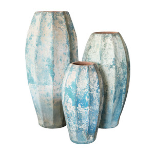 Juego de Macetas de Cerámica Modernas AN902H141 de Art-home Ceramics, de Arcilla de Alta Calidad, Acabado Galvanizado, Diseño Azul y Blanco, para Exteriores - Product Image 1