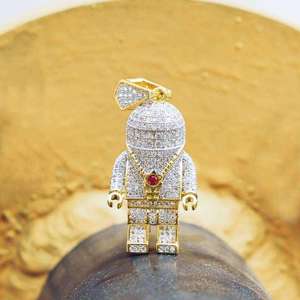 Collar con Colgante de Plata Bicolor con Forma de Robot Hip Hop y Moissanita para Hombre, Estilo Iced Out - Product Image 4