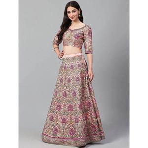 <b>Peach</b> Embroidered Silk Plus Size Lehenga Choli for Sangeet Wedding Wear - Product Image 6