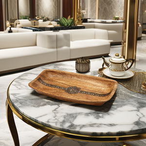 Plateau de service en bois durable avec finition polie allant au lave-vaisselle et au micro-ondes pour le thé, le café et le petit-déjeuner - Product Image 1