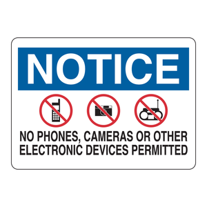 Señal de advertencia Brady: No se admiten teléfonos, cámaras ni dispositivos electrónicos en laboratorios y áreas de seguridad - Product Image 1