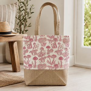 Wholesale Mushroom Print Jute <b>Canvas</b> Tote Bag 38x36x10 cm Custom Logo Beach <b>Shopper</b> OEM ODM Private Label Manufacturer Exporter - Product Image 5