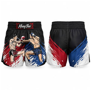 Pantalones Cortos de Muay Thai para Hombre, Negros con Estampado Amarillo, Cintura Elástica, Corte Regular, Unisex para Adultos, Ropa de Artes Marciales Mixtas, Poliéster Elástico - Product Image 1