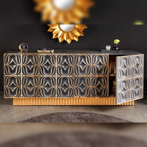 Buffet de rangement Vandana Heritage Detail PIAZZA SAN MARCO 180cm Gris Or en Bois de Mangue Massif Design 3D pour Salon & Cuisine Écologique - Product Image 2