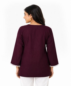 Kurta Tradicional Bordada en Color Granate para Mujer, Prenda Étnica Vintage de Rayón, India Pakistán, Todas las Temporadas, Regular 86900 SAHAJANAND- SI-425 - Product Image 3