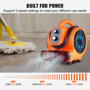 Ventilatore Asciugatore Portatile per Tappeti, 4 Angoli di Soffiaggio, 1/4 HP, 1000 CFM, Soffiatore d'Aria ad Alta Portata per Asciugatura e Raffreddamento, 4 Funzioni con Timer - Product Image 3