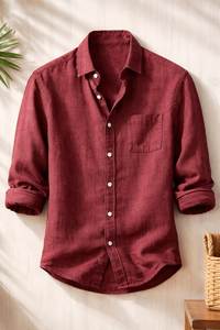 Men's Long Sleeve 100% Cotton Shirt Solid Color Turn-<b>Down</b> Collar Button Front Casual Summer Plain Dyed Daily Wear - Product Image 1