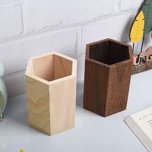 Organisateur de bureau multifonctionnel en bois d'acacia Style papeterie de bureau Porte-stylo en bois - Product Image 2