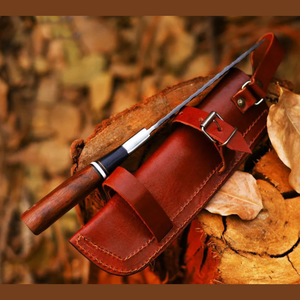 Couteau Bowie à lame fixe en acier inoxydable, finition martelée personnalisée, pointe clip, manche en bois et corne, lame pleine longueur, Pasha Enterprises - Product Image 5