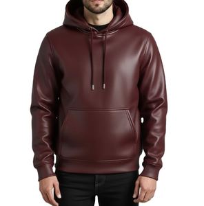 Sudadera con Capucha de Cuero para Hombre, a la Moda, con Logotipo Personalizado, al por Mayor, de Cuero Vacuno Grueso y Transpirable, Sudadera con Capucha Elegante para Invierno - Product Image 6