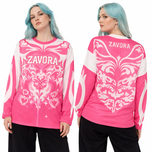 Maillot de football américain rose à manches longues de qualité supérieure pour femme, respirant, léger, avec impression graphique personnalisée, tenue d'équipe - Product Image 3