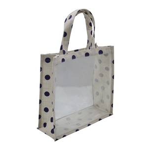 Bolsa de Compras Promocional 2026 con Asa, Diseño de Puntos, Yute Transparente con Ventana, para Marca de Cosméticos - Product Image 4