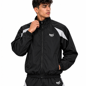 <b>Black</b> Track Suit Stand Collar <b>Zip</b> Jacket Loose Fit Track Pants Contrast Panel Sportswear Windbreaker Custom Wholesale <b>Hoodies</b> - Product Image 5