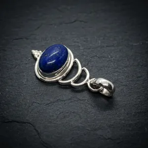 Colgante de Plata 925 con Lapislázuli, Engaste de Bisel, Diseño Geométrico Minimalista, Charm Solitario, Unisex, Uso Diario - Product Image 4