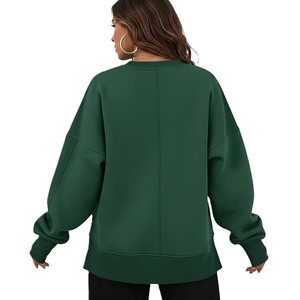 Custom Green Side Slit Jumper Basic Drop Shoulder <b>Top</b> Minimalist Heavy 250 GSM Cotton Private label Solid Color Women's Hoodies - Product Image 2