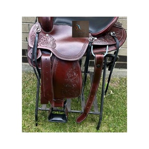 Brown Leather Western Barrel Racing Horse Saddle Floral <b>Hand</b> Carved Black Softy Seat Latigo Straps With Tack Set 10" -18" Inch - Product Image 3