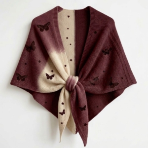 Women's Handmade Knitted Cashmere <b>Wool</b> Shawl with Real Fox Fur Trim Elegant Winter Wedding <b>Cape</b> Wrap - Product Image 3
