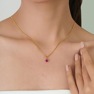 Pendentif en rubis rond brillant de 5 mm de haute qualité, pierre unique, bijou minimaliste et délicat pour filles, fournisseur, or jaune 14 carats - Product Image 4