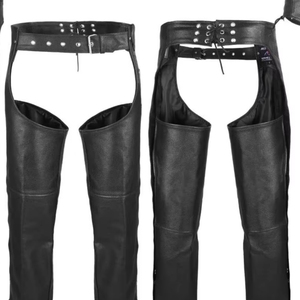 Pantalones de Cuero para Motocicleta, Estilo Vaquero, para Conducir, Carreras, Negros, de Cuero Genuino - Product Image 1