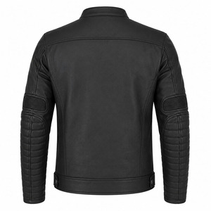 Blouson de motard en cuir véritable pour homme avec logo personnalisé, noir mat, épaulettes rembourrées, bras matelassés, manteau de moto, marque privée, vente en gros - Product Image 2