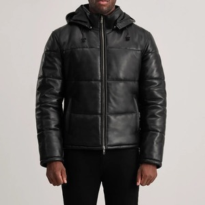 Veste matelassée à capuche pour homme Relevo Industries, en cuir PU noir, hiver, décontractée, fermeture éclair, coupe-vent, épaisse, pour homme - Product Image 5