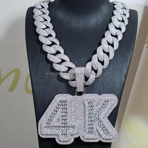 Hip Hop " 4K " Pendant Necklace Moissanite Diamond <b>Iced</b> Out Cuban Link <b>Chain</b> Jewelry - Product Image 1