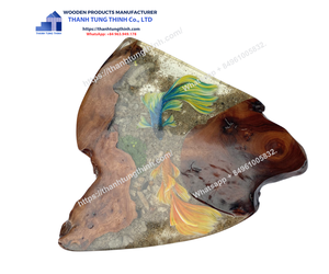 ถาดไม้ทรงสี่เหลี่ยมพร้อมลายเรซิ่นสีฟ้าครามและที่วางแก้ว - Product Image 5