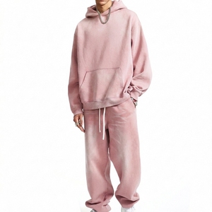 Ensemble de survêtement épais 420 g/m² en molleton 100 % coton, effet délavé, pour femmes et hommes, avec logo personnalisé, pantalon de survêtement et sweats à capuche unisexes - Product Image 1