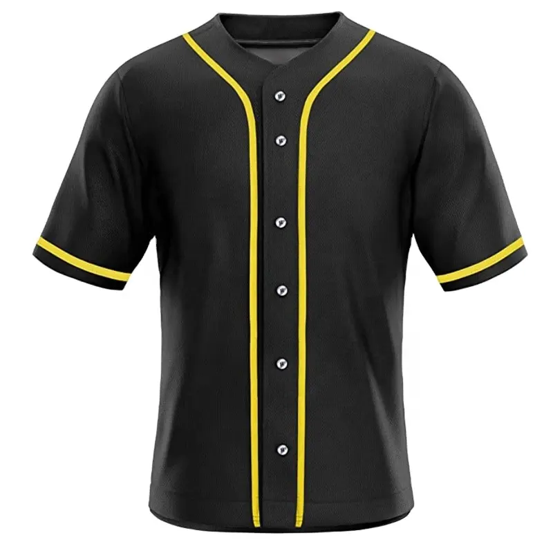 2024 Neues 100% Polyester Streifen Sublimation schwarz leer Überziehen Baseballtrikot genäht