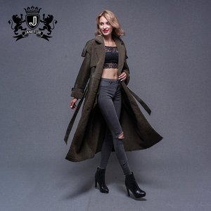 JANEFUR Women's Long Leather Trench <b>Coat</b> Turn-down Collar Faux Fur Lining Winter Moto Biker Style Slim Fit - Product Image 3