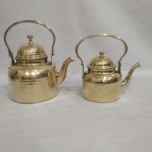 Vintage Hammered Brass <b>Teapot</b> <b>Set</b> with Lid Handle Classic Design No Accessories for Dining Use From Indian Export International - Product Image 4