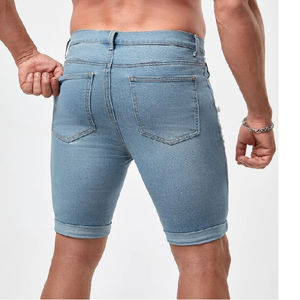 Shorts en jean décontractés extensibles pour hommes, nouvelle collection été, 100 % coton, bleu/noir, motif uni, écologiques, service OEM, taille moyenne - Product Image 3