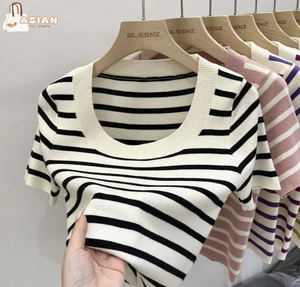 Top Casual de Algodón 100% Tejido a Mano, Sin Tirantes, de Un Solo Hombro, Sin Mangas, Diseño Nuevo, Ajustado, Corto, con Hombro Inclinado y Ombligo Descubierto - Product Image 1