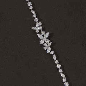 Pulsera de Cadena con Flores de Diamantes para Mujer, Corte Marquesa, Engaste de Garras, Joyería de Lujo para Boda - Product Image 1