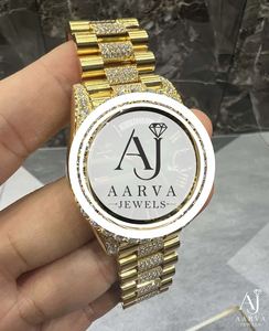 Gold Tone Automatic Cubic Zirconia Mechanical Watch with Luminous Hands Round Dial Link <b>Bracelet</b> for Men - Product Image 5