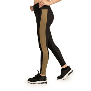 Nouvel Arrivage Leggings de Yoga et de Sport pour Femme, Taille Élastique, Motif Noir et Panneaux Dorés, Coupe Ajustée, Taille Haute, pour l'Entraînement - Product Image 3