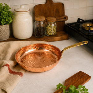 100% Pure Handmade Hammered Copper Frying <b>Pan</b> with Brass Handle, Premium Copper Skillet, Chef Cookware, OEM ODM Wholesale - Product Image 3
