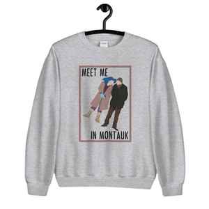 Hellblaues Damen-Sweatshirt mit Rundhalsausschnitt, Cartoon-Motiv „Meet Me in Montauk“-Grafikdruck, langärmliges Pullover-Oberteil - Product Image 5
