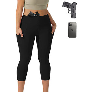 Women's Tactical Concealed Carry <b>Underwear</b> Leggings Solid Pattern <b>Compression</b> Gun Holding Pocket Spandex Leggings - Product Image 5