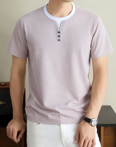 Men's Breathable Short Sleeve O Neck Solid Gray Jersey Knitted Casual T-Shirt Regular Fit 180g - Product Image 3